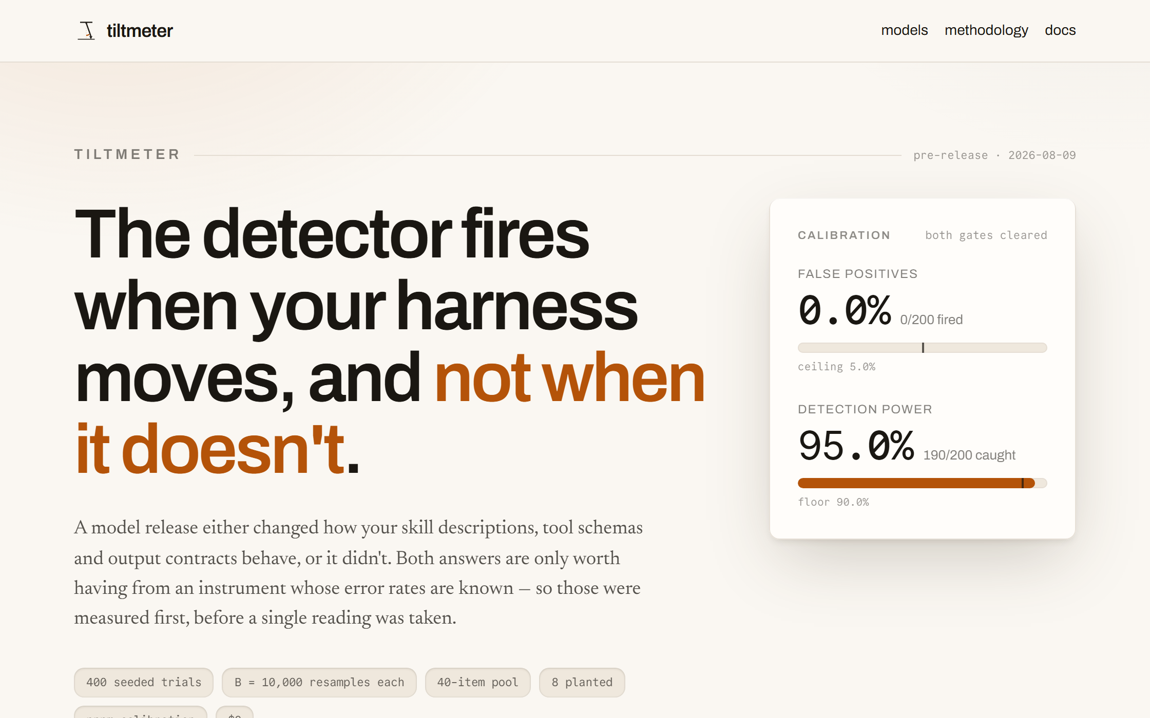 The tiltmeter landing page as deployed, showing the calibration readout — the first frame of the recording.
